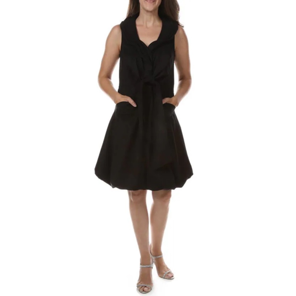 SAMUEL DONG Sz M Black Sleeveless Bubble Hem Standing collar Zip Front Dress